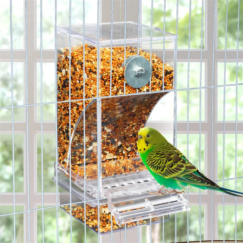 No-Mess Automatic Bird Feeder – Acrylic Parrot Seed & Water Dispenser for Small & Medium Parakeets Cage Accessories