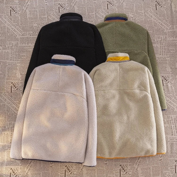 Motorcycle Outdoor Wool Jacket – Unisex Double-Sided Thick Plush Rider Suit, Windproof & Warm Lambing Wool Fashion Jacket