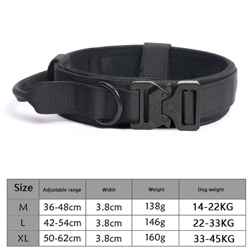 Adjustable Tactical Dog Collar with Traction Rope – Military Training Collar for Medium & Large Dogs