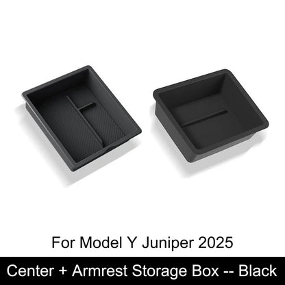 Tesla Model Y Juniper 2025 Center Console Armrest Organizer – Cup Holder & Storage Box Interior Upgrade Kit