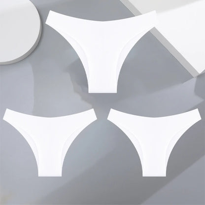 3Pcs Ultra-Thin Seamless Silk Women’s Panties – Sexy Low-Waist Stretch Bikini Briefs, XS-XXL