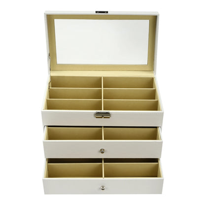 18-Slot Sunglasses Organizer & Display Case – White Glasses Storage Box with Drawer