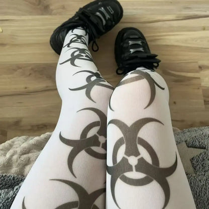 Y2K Punk Graffiti Thigh-High Socks - White Over-Knee Stockings for Cosplay, Harajuku & Kawaii Style