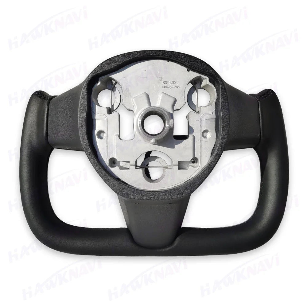 Hawknavi 350mm Yoke Steering Wheel – Leather Racing Style for Tesla Model 3 & Model Y, Heated Optional, White & Black
