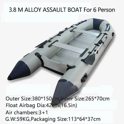 5-6 Person Inflatable Assault Boat – 3.8m PVC Fishing Rowing Boat with Aluminum Floor & Speed Raft Accessories