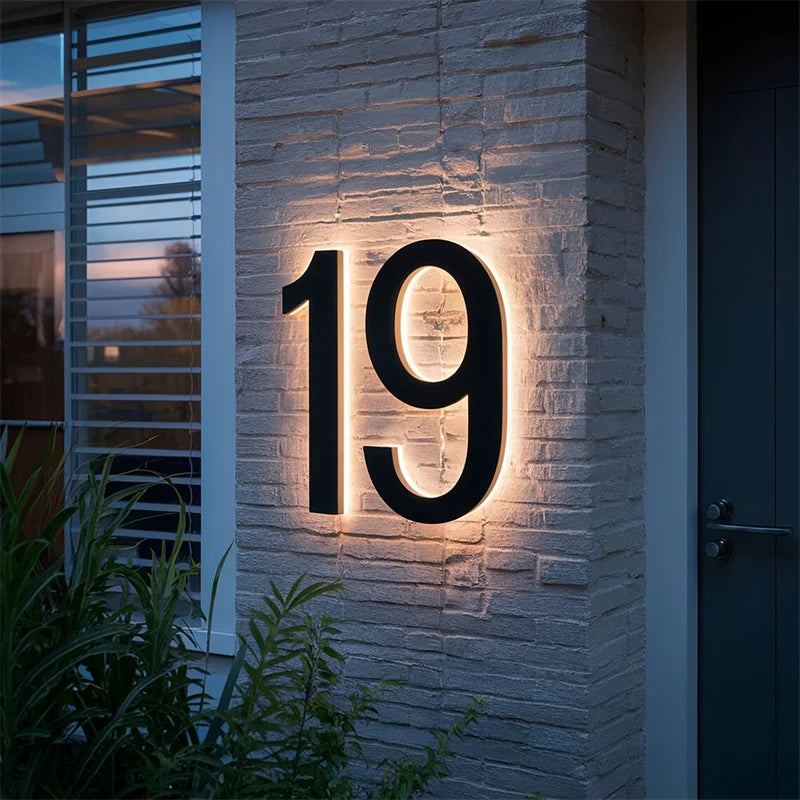 LED House Numbers - Illuminated Metal Backlit Address Sign for Door & Home Exterior