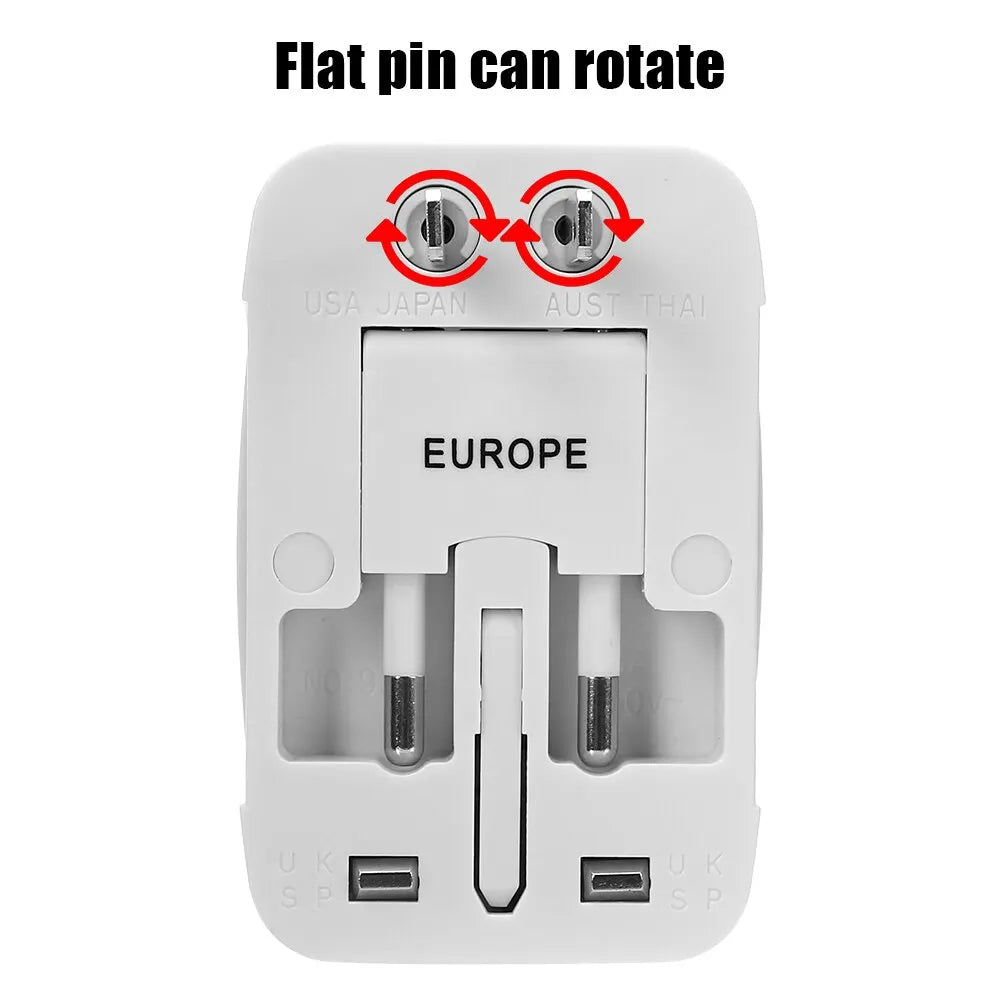 All-in-One International Plug Adapter — AU, US, UK, EU Converter with 2 USB Ports for World Travel