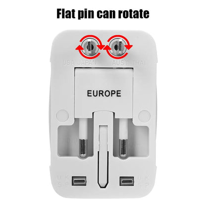 All-in-One International Plug Adapter — AU, US, UK, EU Converter with 2 USB Ports for World Travel