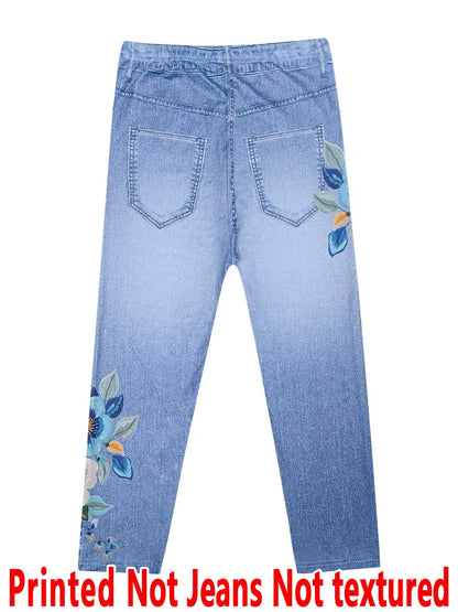Women's Printed Capri Leggings - Stretchy Casual Cropped Pants