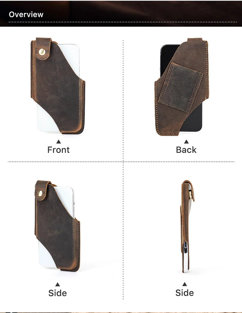 Men’s Leather Waist Bag – Phone Holster Pouch Wallet for 6.7" Smartphones
