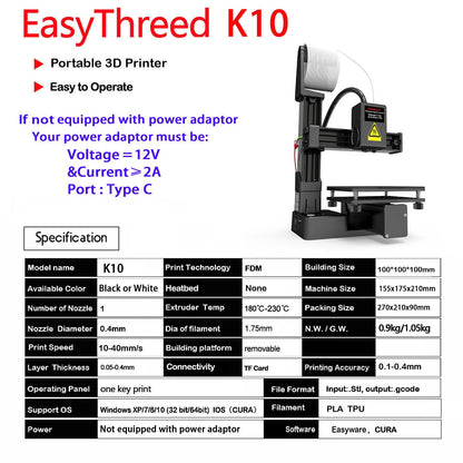 EasyThreed Entry-Level 3D Printer – Compatible with 1.75mm PLA & TPU Filament, Includes Power Adapter
