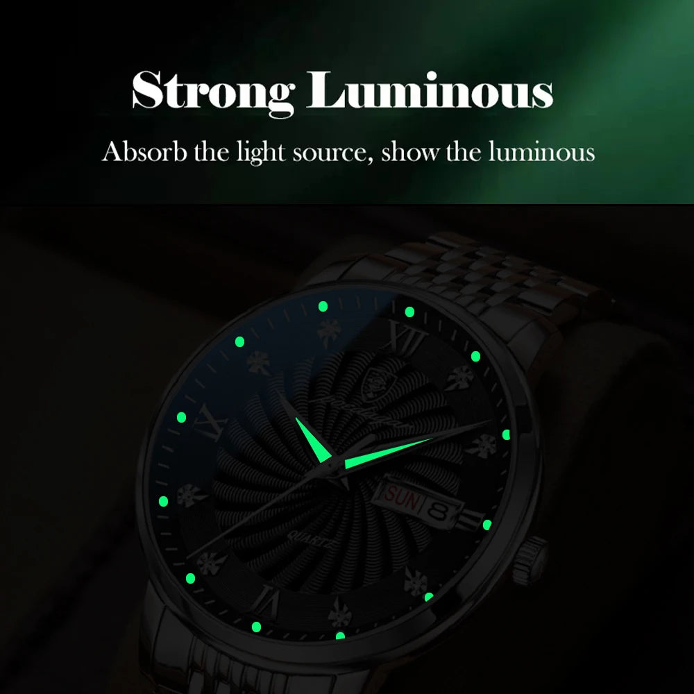 POEDAGAR Luxury Men's Watch — Waterproof Luminous Quartz Wristwatch with Date & Week, Stainless Steel Sports Fashion