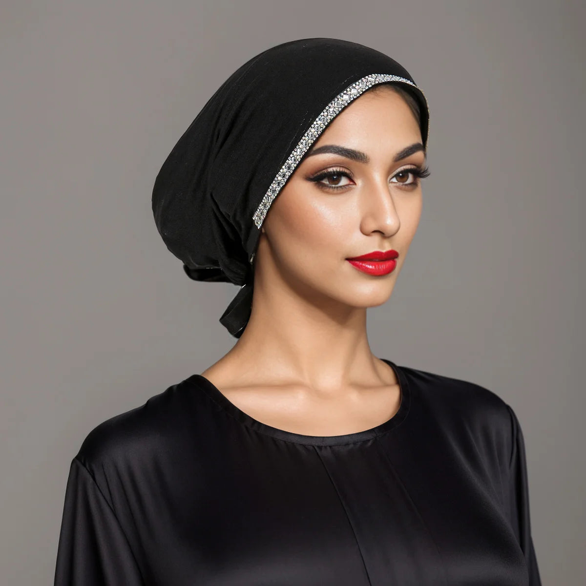 Women’s Modal Rhinestone Hijab Cap - Soft Muslim Turban Underscarf Bonnet for Secure Headwrap Styling