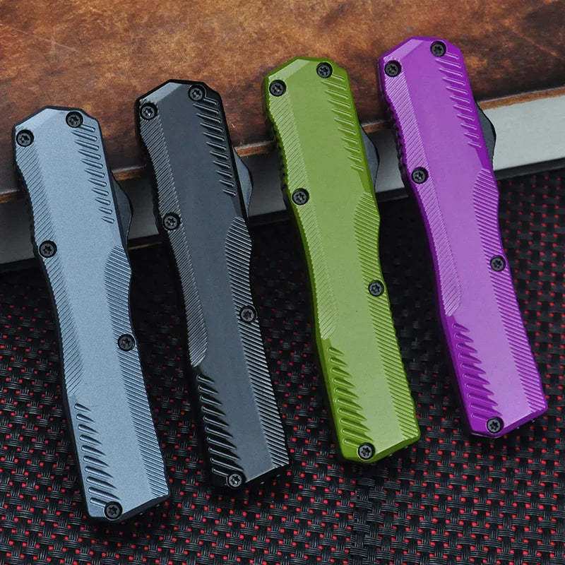 KS9000 OTF Knife – D2 Steel Full/Serrated Blade, Zinc Alloy Handle, Outdoor Hunting & EDC Tool