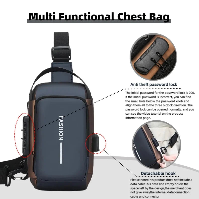 Durable Oxford Fabric Men’s Sling Bag — Stylish Motorcycle Crossbody Chest Pack with Phone Pocket & Zip Closure for Daily Commute
