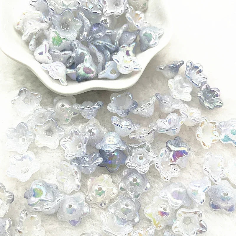 50pcs 7x13mm Gradient Acrylic Bellflower Beads - Flower Caps, Spacer Beads & Charms for DIY Jewelry Making