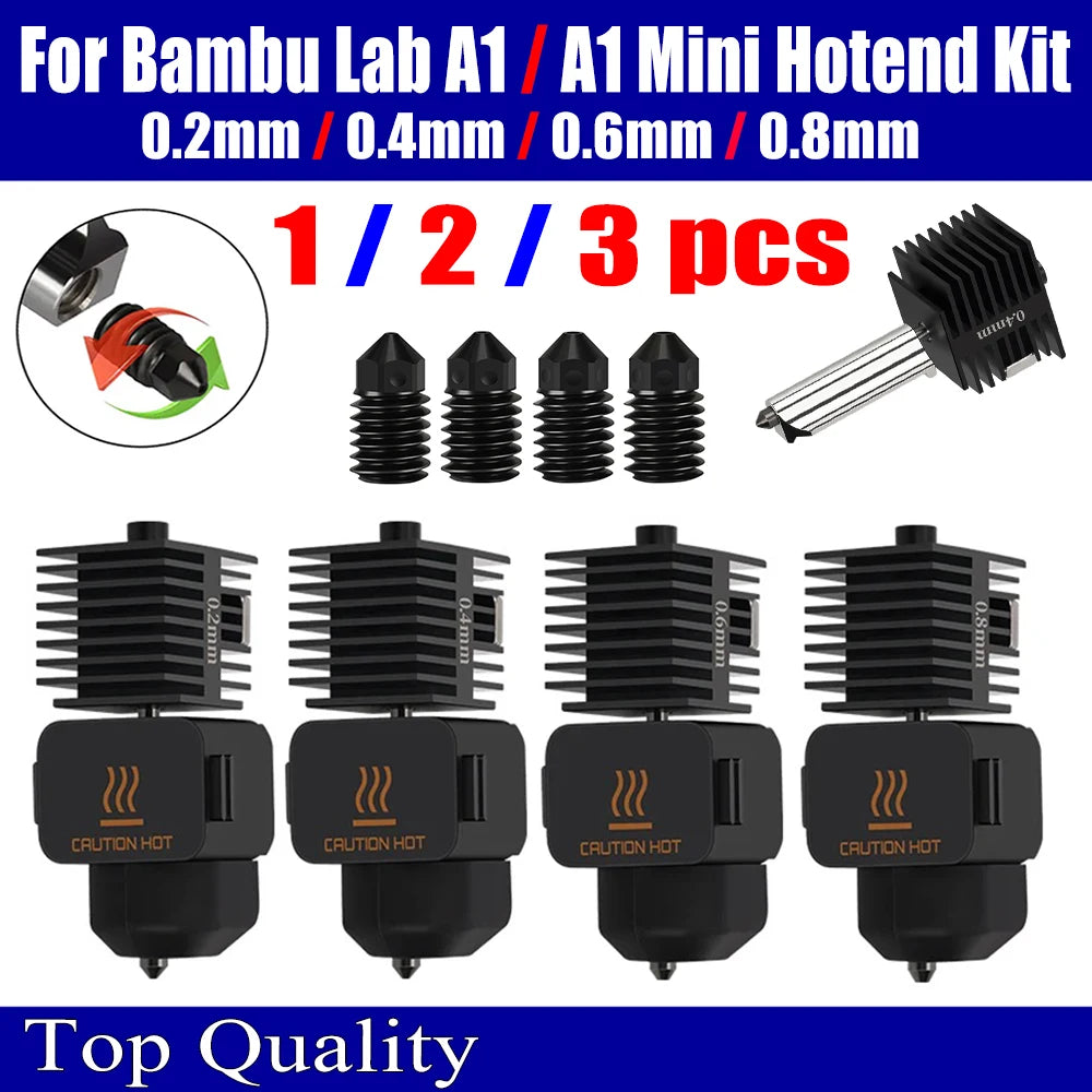 Bambu Lab A1 Mini Hotend Kit – 0.2/0.4/0.6/0.8mm Hardened Steel Nozzle for A1 3D Printer