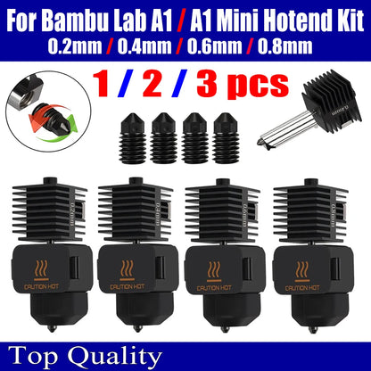Bambu Lab A1 Mini Hotend Kit – 0.2/0.4/0.6/0.8mm Hardened Steel Nozzle for A1 3D Printer