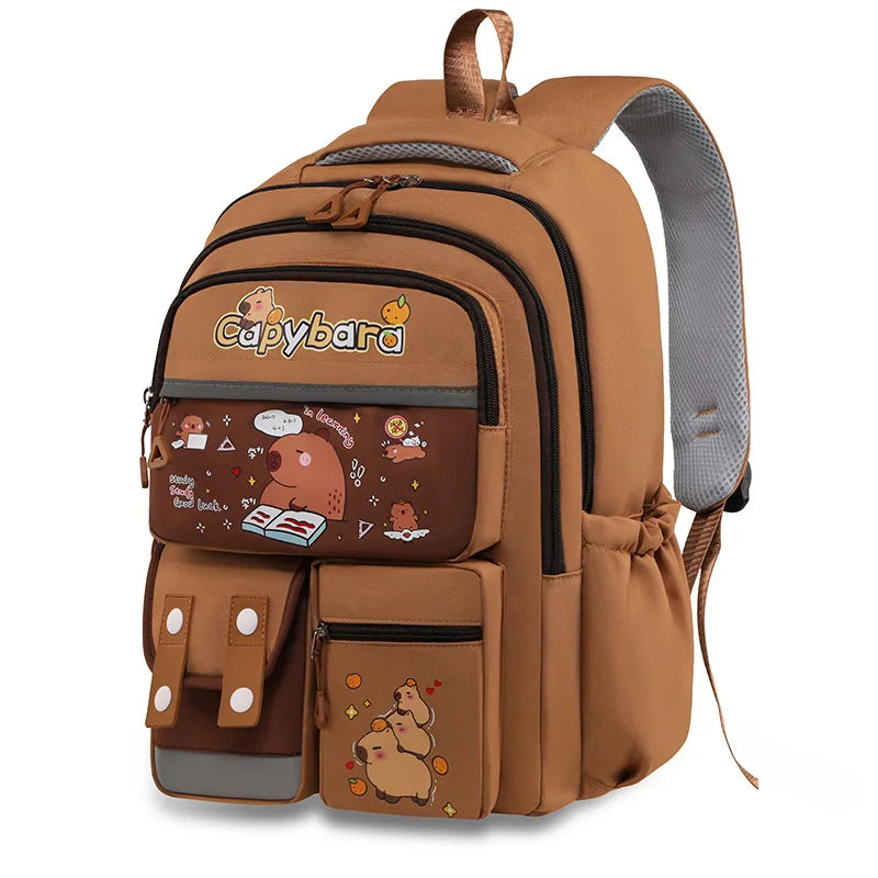 Kawaii Capybara School Backpack Set – Cute Girls Casual Daypack, Kids Bookbag & Travel School Bag Set