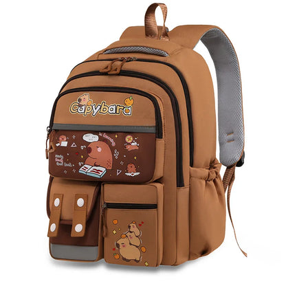 Kawaii Capybara School Backpack Set – Cute Girls Casual Daypack, Kids Bookbag & Travel School Bag Set