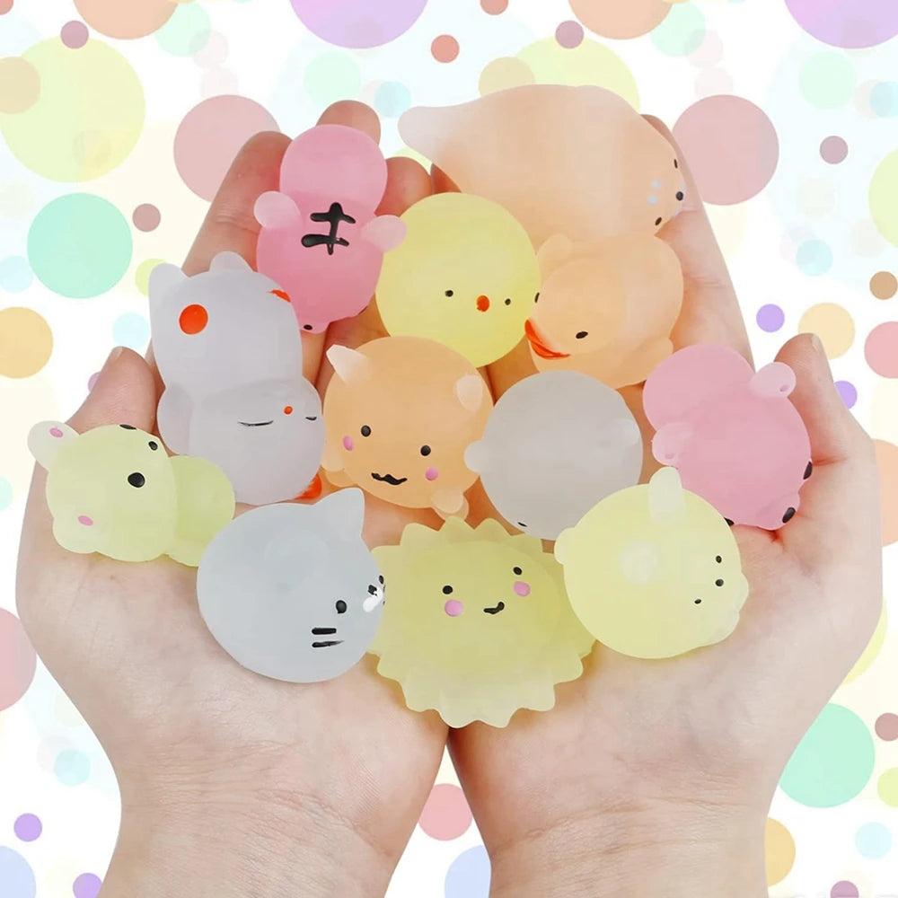 12/36PCS Kawaii Animal Squishy Toys – Glow in the Dark Mochi Stress Relief Squishies for Kids Party Favors & Sensory Play