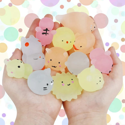 12/36PCS Kawaii Animal Squishy Toys – Glow in the Dark Mochi Stress Relief Squishies for Kids Party Favors & Sensory Play