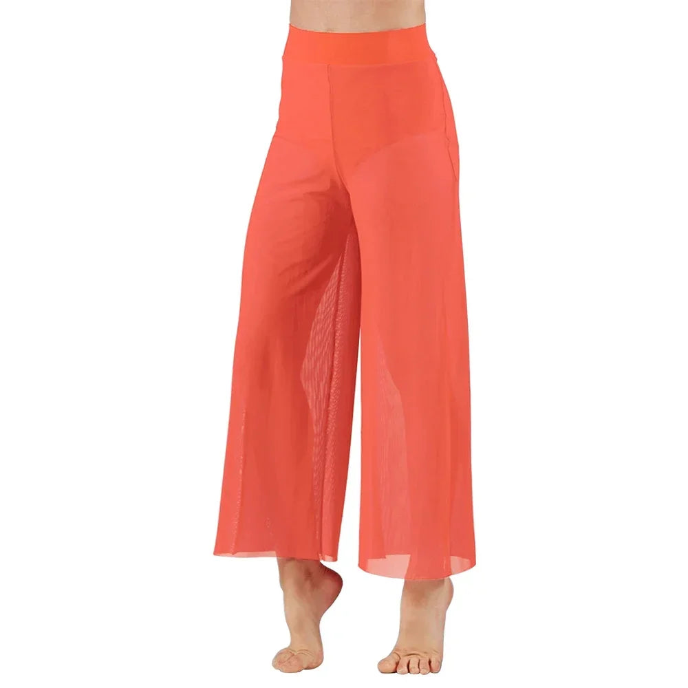 Women’s Lyrical Mesh Wide Leg Dance Pants – High Waist Modern Ballet Palazzo Trousers Contemporary Dance Costume Plus Size