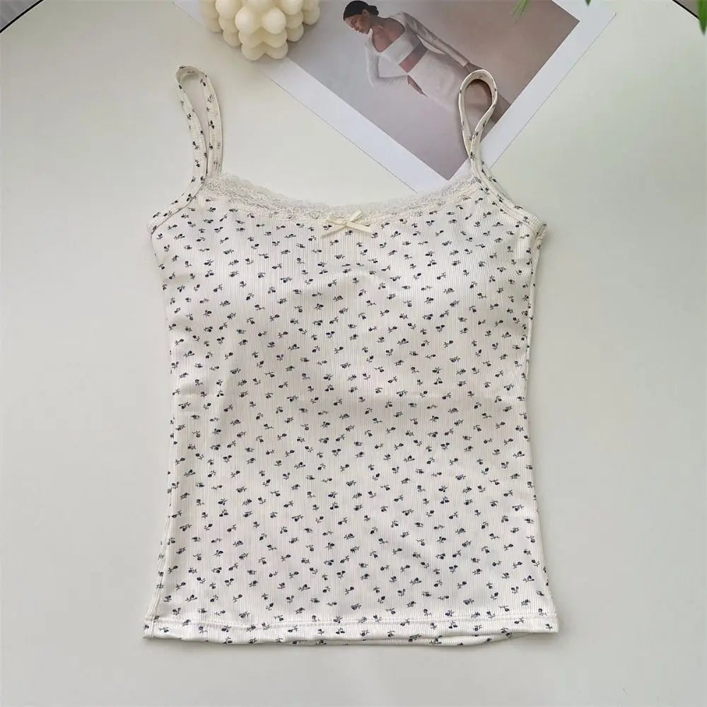 Women’s Y2K Floral Lace Camisole Top – Slim Fit Sexy Sleeveless Tank for Spring 2024