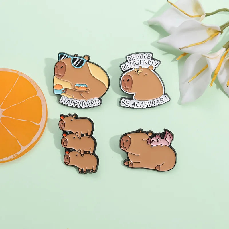 Capybara Hippo Enamel Pin Set - 3-6PCS Cute Cartoon Animal Brooch Lapel Badges for Gifts, Accessories & Collectors