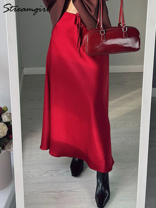 Women’s Long Satin Maxi Skirt – Luxury Shiny High Waist Straight Fit Elegant Skirt for Spring Summer Casual Fashion