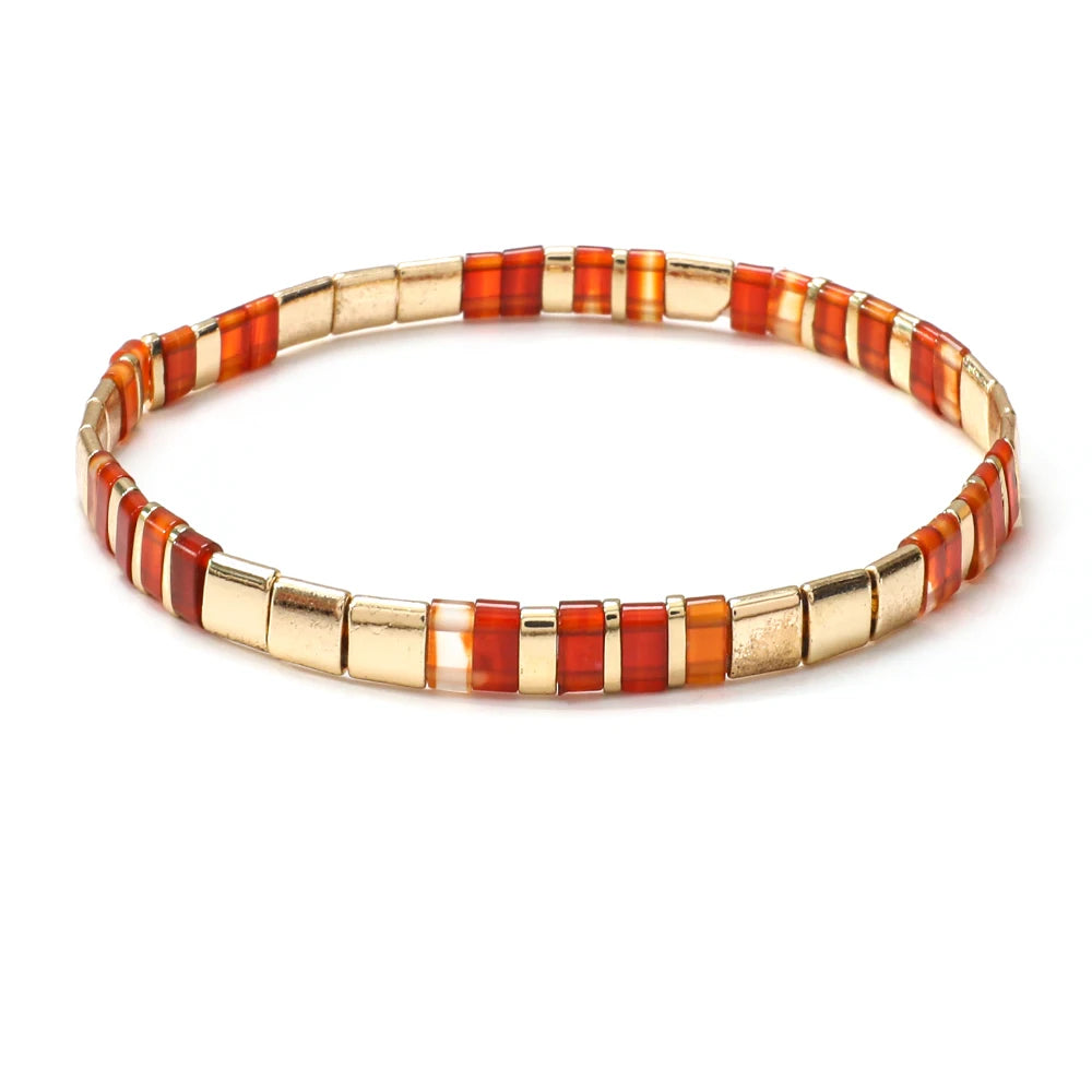 ZMZY Stone Tila Beads Elastic Bracelet for Women – 2025 Fashion Colorful Rainbow Miyuki Tile Bead Jewelry Gift Bracelet