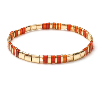 ZMZY Stone Tila Beads Elastic Bracelet for Women – 2025 Fashion Colorful Rainbow Miyuki Tile Bead Jewelry Gift Bracelet