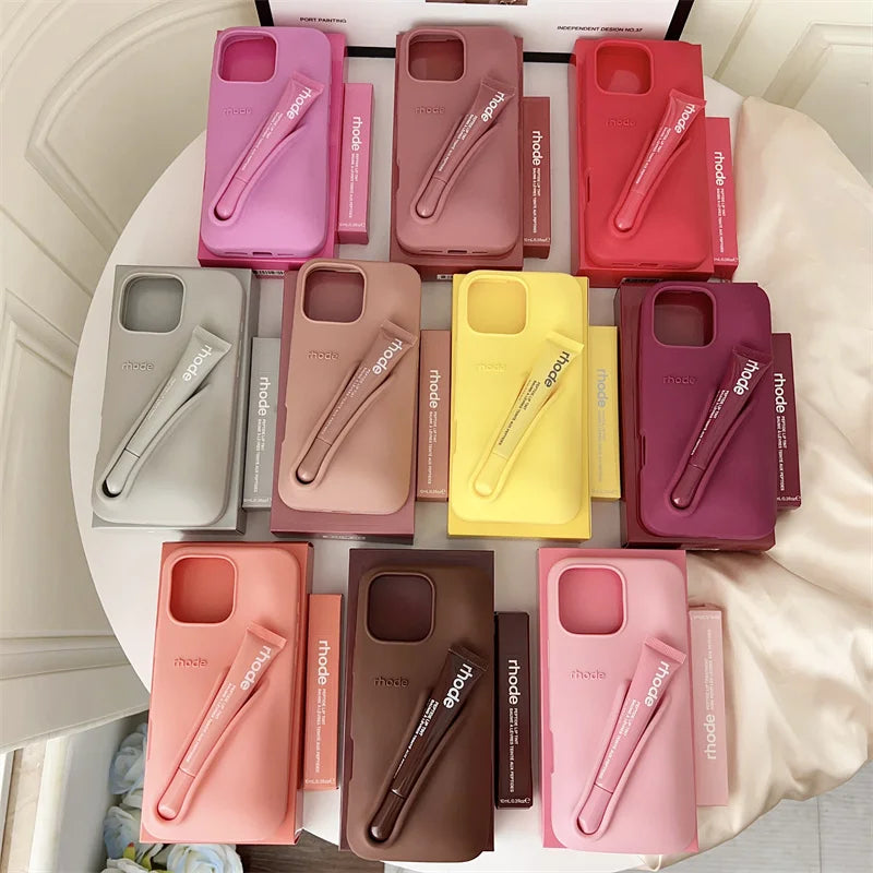 Rhode Lip Gloss iPhone Case - Silicone Protective Cover with Box Design for iPhone 17 Air 16 15 14 13 12 Pro Max Plus