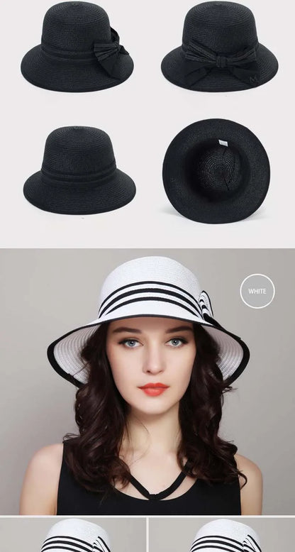 Muchique Women’s Summer Boater Hat – Wide Brim Straw Beach & Travel Hat with Casual Bow