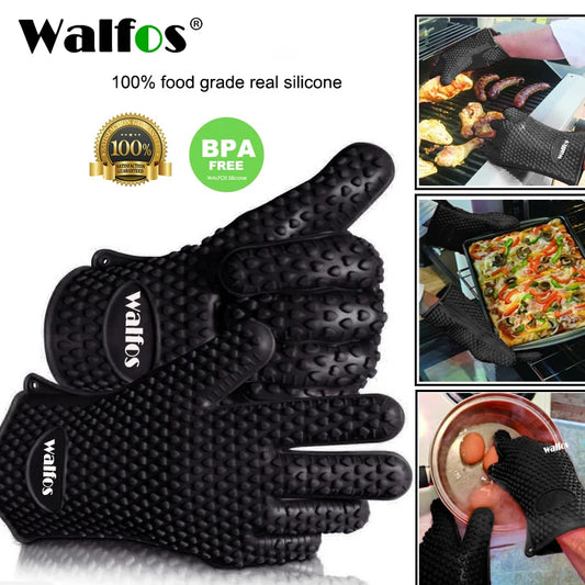 Walfos Silicone Oven Gloves — Heat-Resistant Thick BBQ & Cooking Mitts | Kitchen Gadgets & Accessories