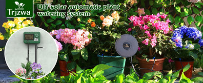 Solar Drip Irrigation System Kit – Automatic DIY Garden Watering Timer with Display Screen for Plants & Travel Use