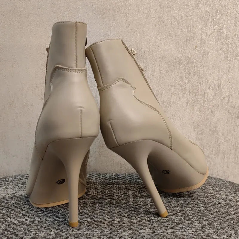 Women’s Genuine Leather Dance Boots - European Style Open Toe Thin High Heel Jazz Dance Shoes