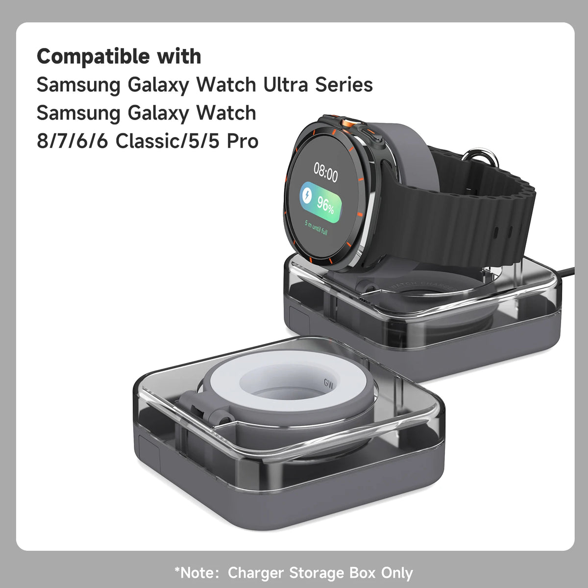 Samsung Galaxy Watch Charger Organizer Case - Cable Storage Box, Phone Holder and Watch Stand for Galaxy Watch Ultra, 7, 8 and 9