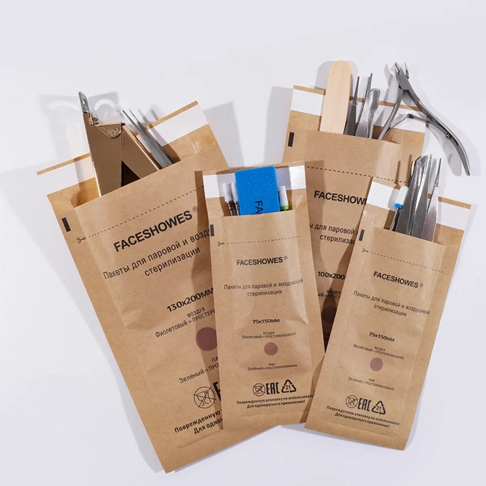 100pcs Nail Sterilizer Kraft Bags – Disposable Manicure & Nail Art Disinfection Tools