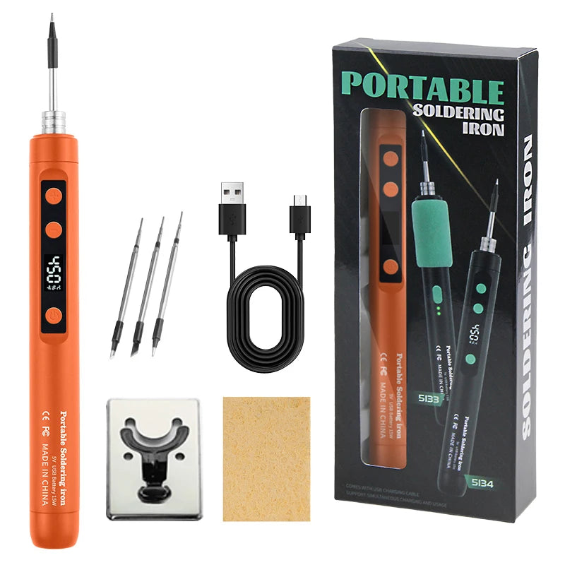 LF USB Soldering Iron 8W – 3-Level Adjustable Temperature Rechargeable Lithium Battery Welding Kit for DIY Electronics & Home Repair Soldering Set