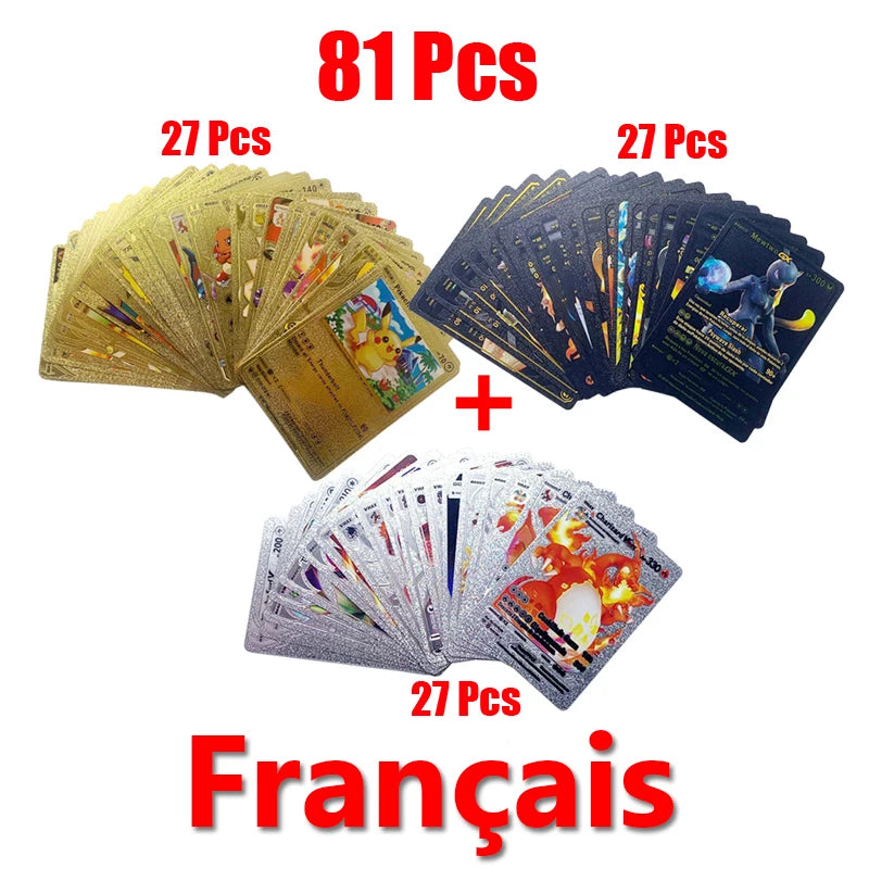 Pokemon Rainbow Gold & Silver VMAX GX Cards – Collectible Battle Trainer Cards in Spanish, English & French, Kids Toy Christmas Gift