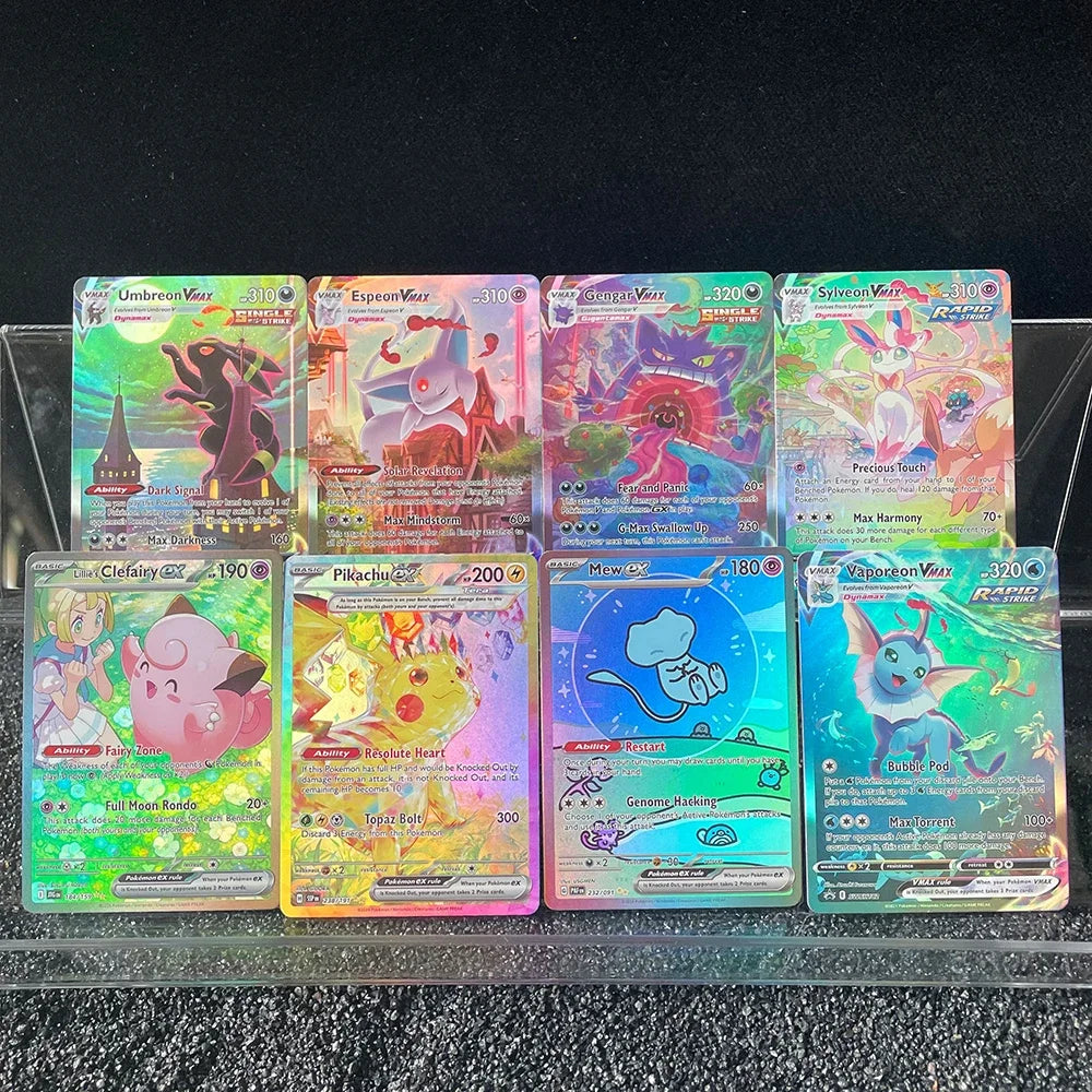 Anime PTCG Trading Cards - Vaporeon Clefairy EX Gengar VMAX Holographic Collectible Cards