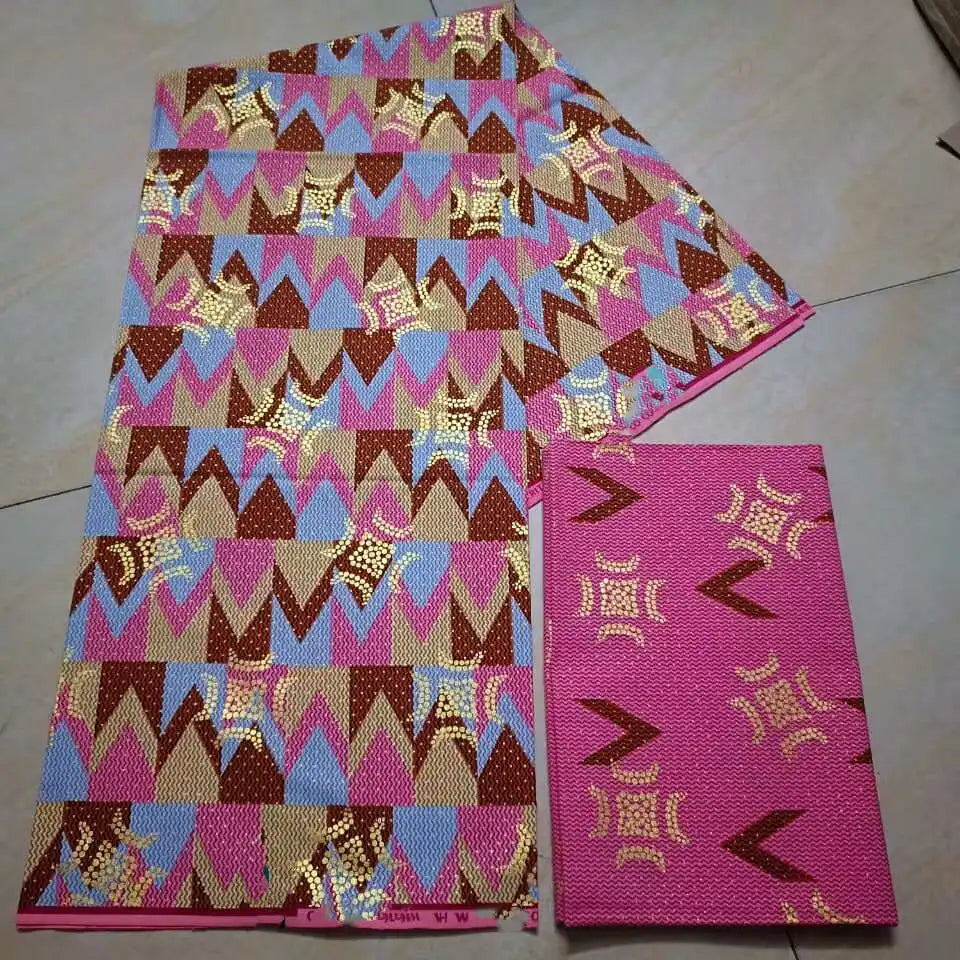 Real Ankara Wax Lace Fabric - 100% Cotton Nigerian Gold Print, 6 Yards Ghana Style Party Dress Material