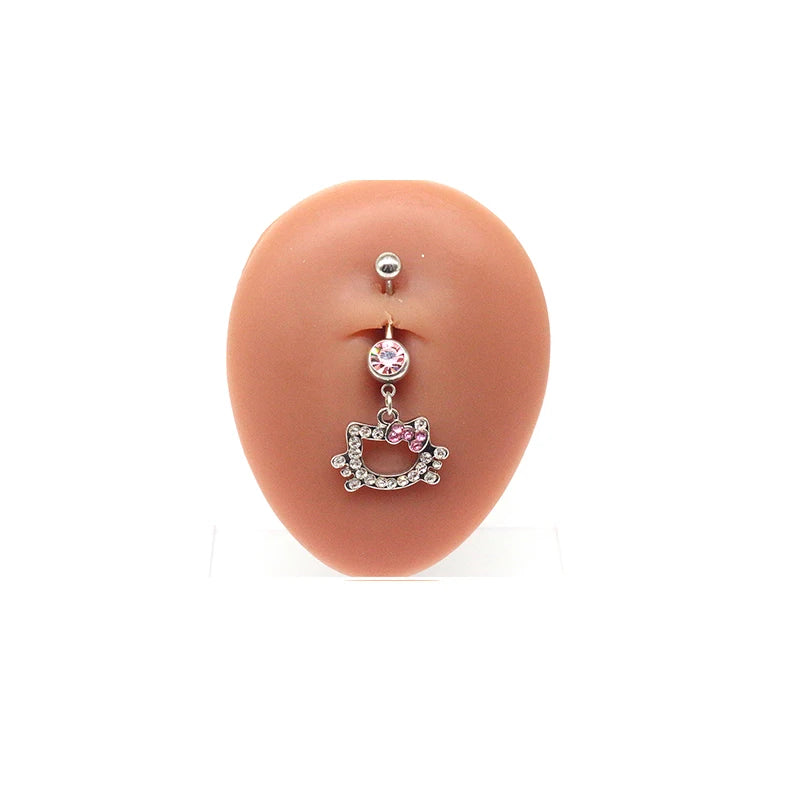 Hello Kitty Belly Button Ring – Trendy Pink Butterfly Cute Cat Navel Piercing Jewelry for Women, Stainless Steel