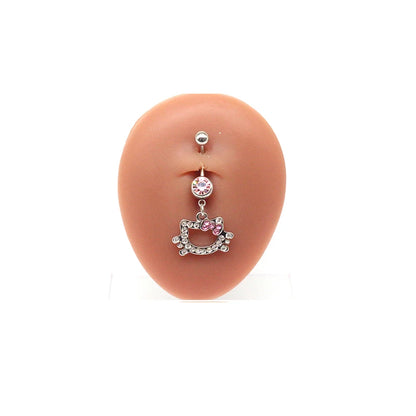 Hello Kitty Belly Button Ring – Trendy Pink Butterfly Cute Cat Navel Piercing Jewelry for Women, Stainless Steel