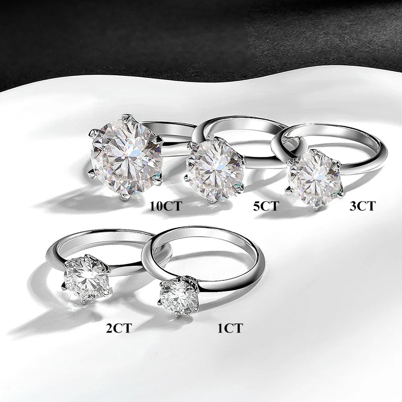 EWYA GRA Certified D Color Moissanite Solitaire Engagement Ring 0.5–10CT — 925 Sterling Silver Bridal Wedding Band for Women