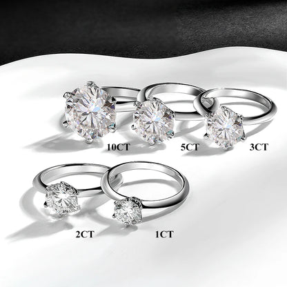 EWYA GRA Certified D Color Moissanite Solitaire Engagement Ring 0.5–10CT — 925 Sterling Silver Bridal Wedding Band for Women