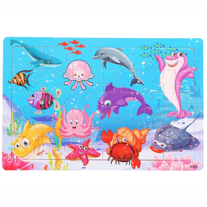 30PCS Wooden Jigsaw Puzzle – Cartoon Animal & Vehicle Educational Toys for Kids