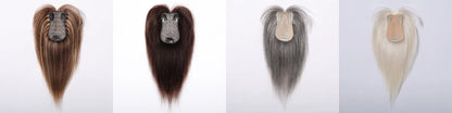 Light Grey Human Hair Topper with Thick Bangs – Clip-In 360° Coverage Hair Extensions for Women