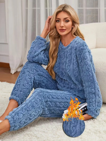 Two-Piece Autumn & Winter Pajama Set – Thick Fleece-Lined Coral Velvet Long-Sleeve Top and Pants, Warm Home Wear